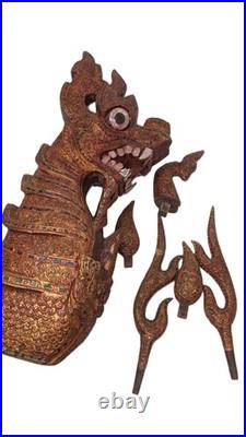 Vintage Thailandese teak wood dragon head collectible decoration