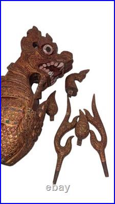 Vintage Thailandese teak wood dragon head collectible decoration
