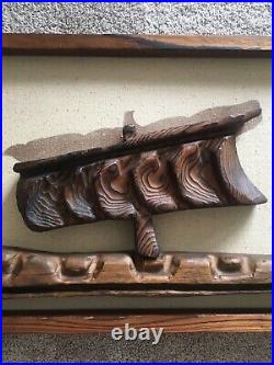 Vintage Tiki Art Polynesian Long Boat -Large 3D Carved Wall Sculpture 42x16