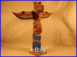 Vintage Totem Pole Hand Carved Painted Wood Northwest Coast Indian Signed