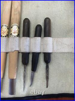 Vintage Traditional Japanese Wood Carving Chisel Set With Canvas Wrap