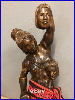 Vintage Tribal Headhunter Carved Wood Wooden Statue Sculpture 24 Tall