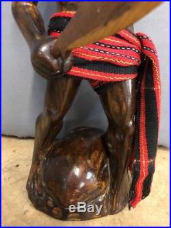 Vintage Tribal Headhunter Carved Wood Wooden Statue Sculpture 24 Tall