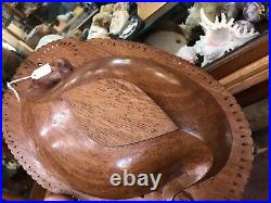 Vintage Trobriand Islands Wooden Shell Inlay Bowl Carving Ethnographic Tribal