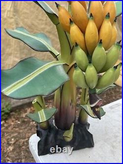 Vintage Tropical Carved Wood Banana Tree Sculpture 23 Tall