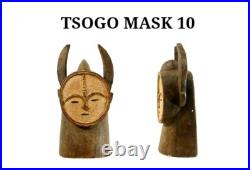 Vintage Tsogo Gabon Africa Carved Wood Mask with Horns