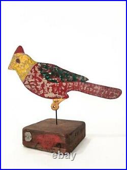 Vintage Unsigned Outsider Folk Art, Midcentury Primative Wooden, Bird Spinner