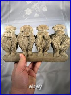 Vintage Very Hard Wood African Tribal Hand Carved Wood Sculpture Wise Monkeys
