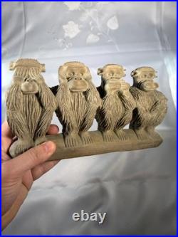 Vintage Very Hard Wood African Tribal Hand Carved Wood Sculpture Wise Monkeys