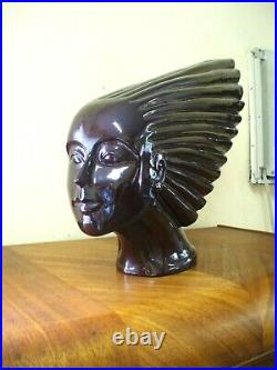 Vintage Victoire Spirit Of The Wind Art Deco Sculpture Bust Solid Wood 24 L