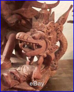 Vintage Vishnu Garuda Wood Lotus Carving Highly Detailed Hand Carved Bali Batuan
