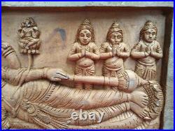 Vintage Vishnu Wall Panel Hindu Temple Wooden Statue Murti Sculpture Plaque Art