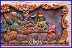 Vintage Vishnu Wall Panel Statue Hindu God Mahavishnu Wooden Temple Sculpture
