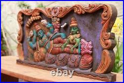 Vintage Vishnu Wall Panel Statue Hindu God Mahavishnu Wooden Temple Sculpture