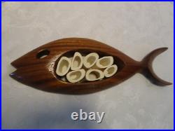 Vintage Wall Art Wood Carved FISH Solid Wood bones design 18W 1960's MCM