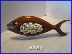 Vintage Wall Art Wood Carved FISH Solid Wood bones design 18W 1960's MCM