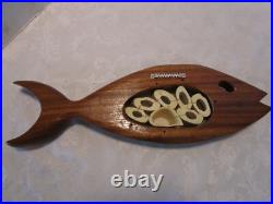 Vintage Wall Art Wood Carved FISH Solid Wood bones design 18W 1960's MCM