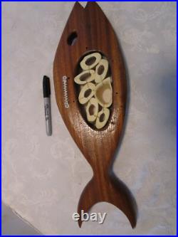 Vintage Wall Art Wood Carved FISH Solid Wood bones design 18W 1960's MCM