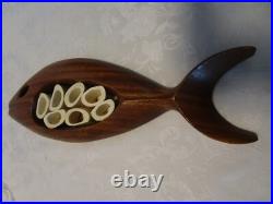 Vintage Wall Art Wood Carved FISH Solid Wood bones design 18W 1960's MCM