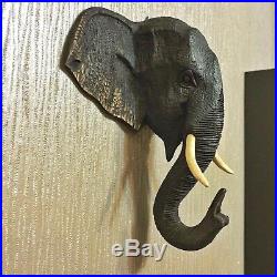 Vintage Wall Hanging Elephant Wood Art Carved Face Mask Sculpture Home Decor