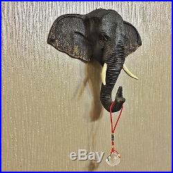 Vintage Wall Hanging Elephant Wood Art Carved Face Mask Sculpture Home Decor