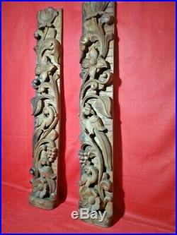 Vintage Wall Panel Pair Wooden Floral Hindu Temple Peacock Carving Decor Door US