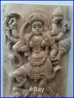 Vintage Wall Wooden Panel Hindu Durga Kali Devi Temple sculpture Statue Decor