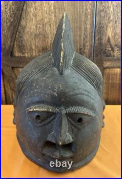 Vintage West African Nigerian Mask Sculpture, Hand-Carved Wood, Vintage 1970's