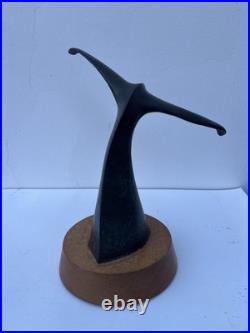 Vintage Whale Tail Sculpture Bronze Patina Wood Base Coastal Nautical Art 15
