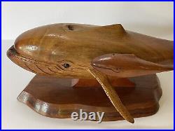 Vintage Wherley Of Maui Wood Carving Rare Whale Koa Milo Signed Sculpture Hawaii