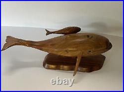 Vintage Wherley Of Maui Wood Carving Rare Whale Koa Milo Signed Sculpture Hawaii