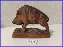 Vintage Wild Boar Wood Carving Sculpture 9 cm Germany