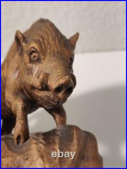 Vintage Wild Boar Wood Carving Sculpture 9 cm Germany