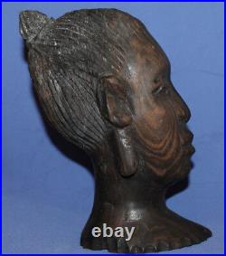 Vintage Woman Head Hand Carving Wood Statuette