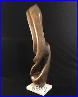 Vintage Wood Abstract Sculpture with white marble base