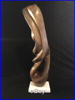 Vintage Wood Abstract Sculpture with white marble base