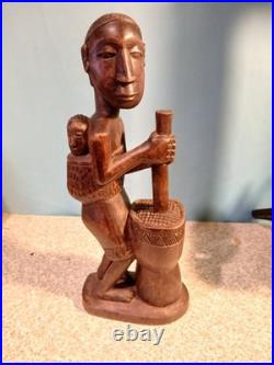 Vintage Wood Carved African Folk. Hand Crafted By J. LEONARD