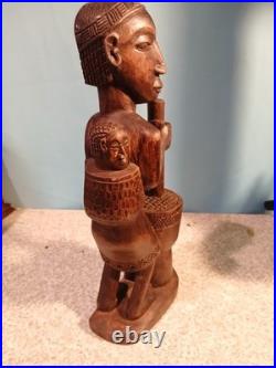 Vintage Wood Carved African Folk. Hand Crafted By J. LEONARD