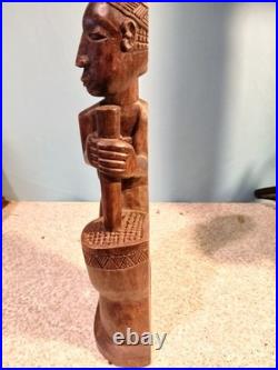 Vintage Wood Carved African Folk. Hand Crafted By J. LEONARD