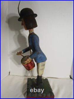 Vintage Wood Carved Drummer Folk Art Sculpture Signed 23.5T 1980's C. Jere USA