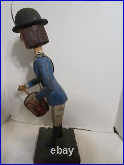 Vintage Wood Carved Drummer Folk Art Sculpture Signed 23.5T 1980's C. Jere USA