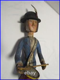 Vintage Wood Carved Drummer Folk Art Sculpture Signed 23.5T 1980's C. Jere USA