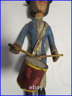 Vintage Wood Carved Drummer Folk Art Sculpture Signed 23.5T 1980's C. Jere USA