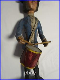 Vintage Wood Carved Drummer Folk Art Sculpture Signed 23.5T 1980's C. Jere USA