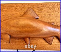 Vintage Wood Carved Fish Trout Wall Mounted Hand Signed Merriam 1977 RARE