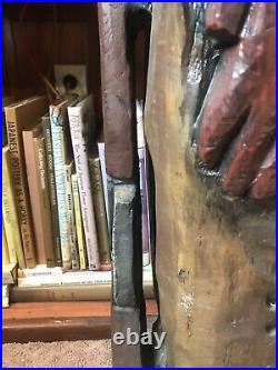Vintage Wood Carved Indian Statue Holding Rifle Signed John Thorpe 4ft. Tall