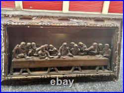 Vintage Wood Carved Jesus Christ The Last Supper Large Wall Plaque Carving 44.5 Vintage Wood Carved Jesus Christ The Last Supper Large Wall Plaque Carving 44.5