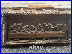 Vintage Wood Carved Jesus Christ The Last Supper Large Wall Plaque Carving 44.5