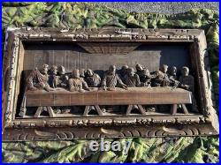 Vintage Wood Carved Jesus Christ The Last Supper Large Wall Plaque Carving 44.5