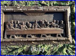 Vintage Wood Carved Jesus Christ The Last Supper Large Wall Plaque Carving 44.5 Vintage Wood Carved Jesus Christ The Last Supper Large Wall Plaque Carving 44.5
